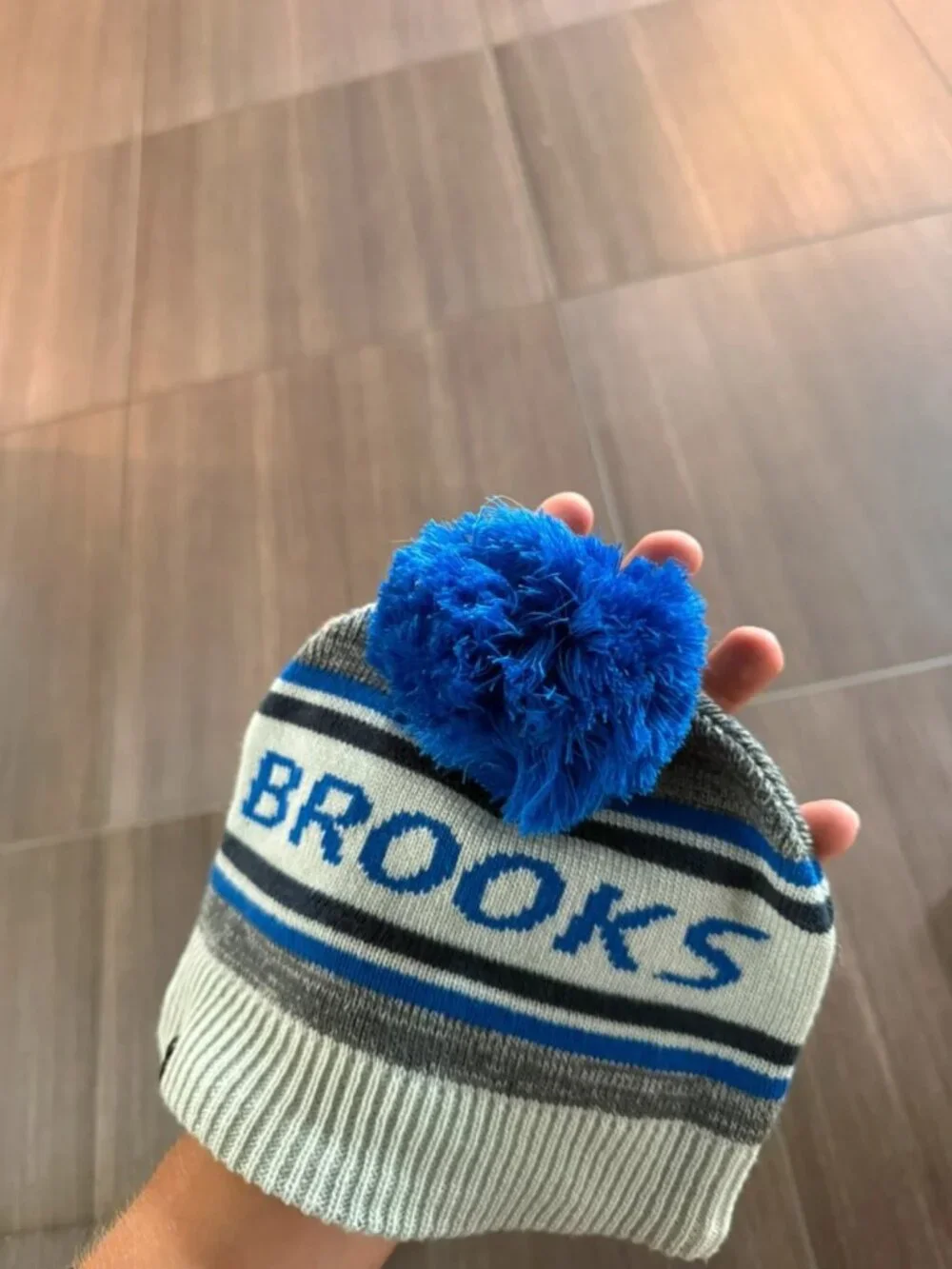 Striped Knit Winter Beanie with Pom-Pom One Size
